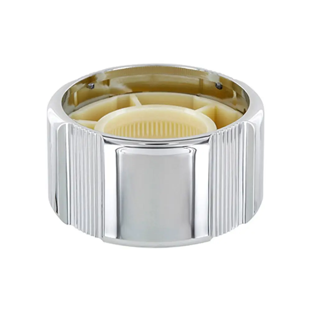 Mengenregelgriff von Ideal Standard in Chrom mit gerillter Oberfläche und transparentem Innenleben, geeignet für Armaturen und Wasserversorgung.